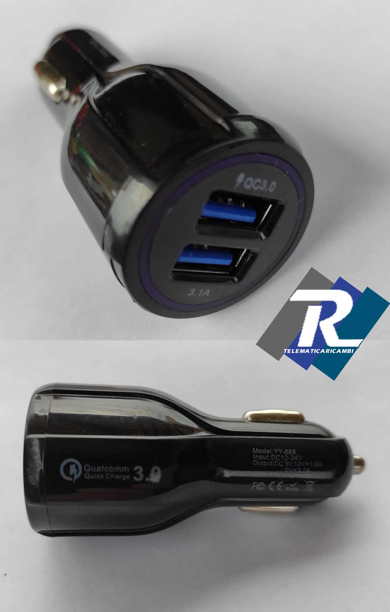Caricabatteria auto accendisigari 2 porte USB 3.1A per samsung Apple iPhone  LG Huawei - Telematicaricambi