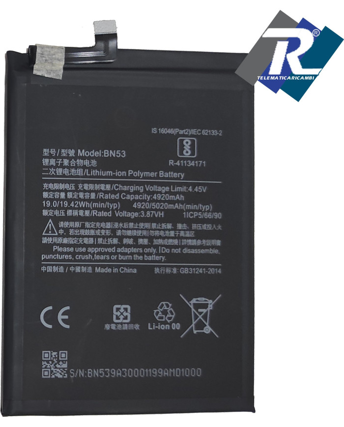 BATTERIA BN53 PER XIAOMI REDMI NOTE 9 PRO - PRO MAX M2003J6 M2003J6B2G 5020 mAh BATTERIA BN53 PER XIAOMI REDMI NOTE 9 PRO - PRO MAX M2003J6 M2003J6B2G 5020 mAh