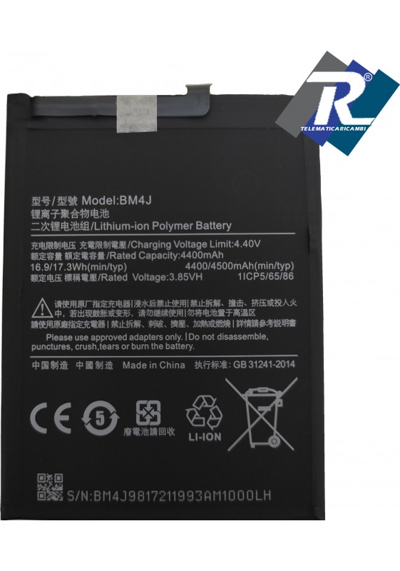 BATTERIA BM4J XIAOMI REDMI NOTE 8 PRO M1906G7G 4500 mAh Sostituisce Originale