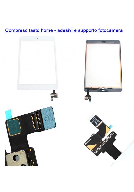 TOUCH SCREEN VETRO IPAD MINI A1432 A1454 A1455 + TASTO HOME + IC ADESIVI BIANCO