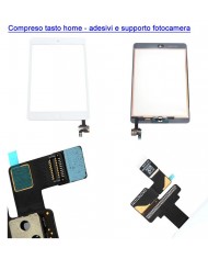 TOUCH SCREEN VETRO IPAD MINI 2 A1489 A1490 A1491 TASTO HOME + IC + ADESIVI BIANCO