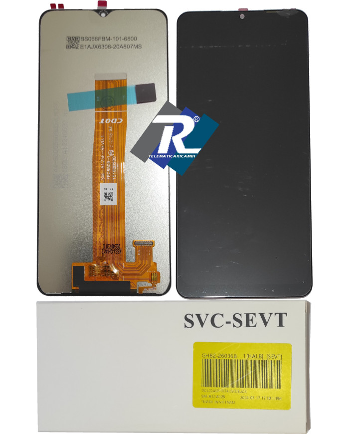 DISPLAY LCD SAMSUNG A12 SM-A125F TOUCH NERO PARI ORIGINALE SERVICE PACK CDOT R01