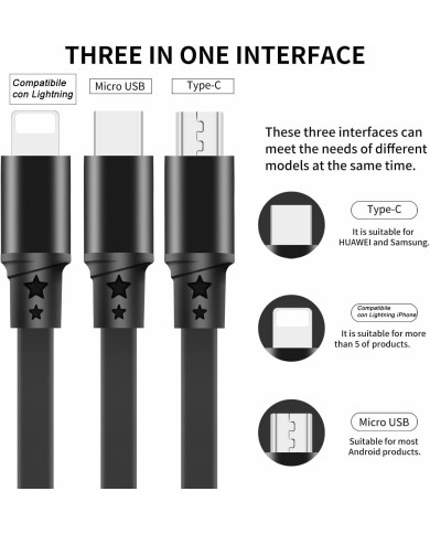 Multi Cavo Ricarica 3 in 1 Retrattile USB C Micro Tipo C Samsung Xiaomi Honor iPhone